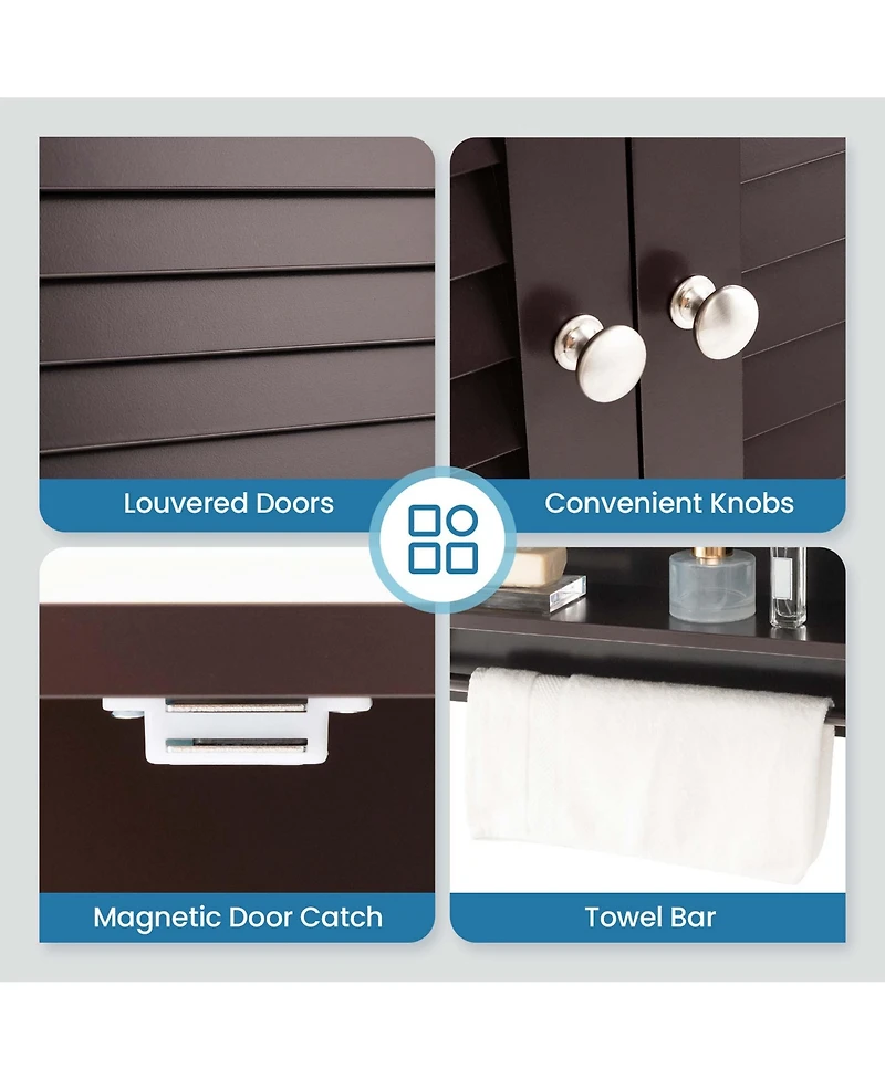 Bathroom Wall Mounted Medicine Cabinet with Louvered Doors & Towel Bar