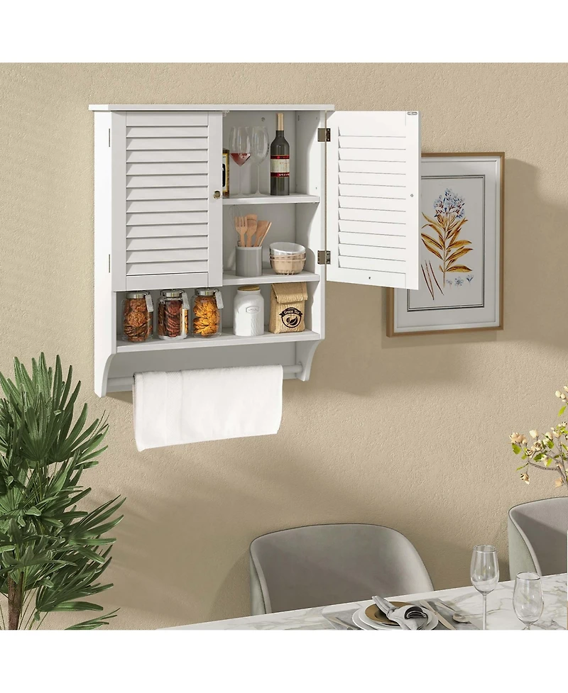 Bathroom Wall Mounted Medicine Cabinet with Louvered Doors & Towel Bar