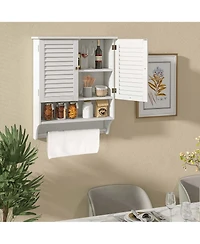 Bathroom Wall Mounted Medicine Cabinet with Louvered Doors & Towel Bar