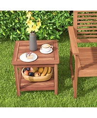 Costway Patio Acacia Wood Side Table 2-Tier Square End Table Porch Poolside