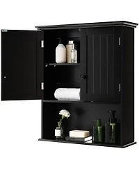 Wall Mount Bathroom Cabinet Wooden Medicine Storage Organizer