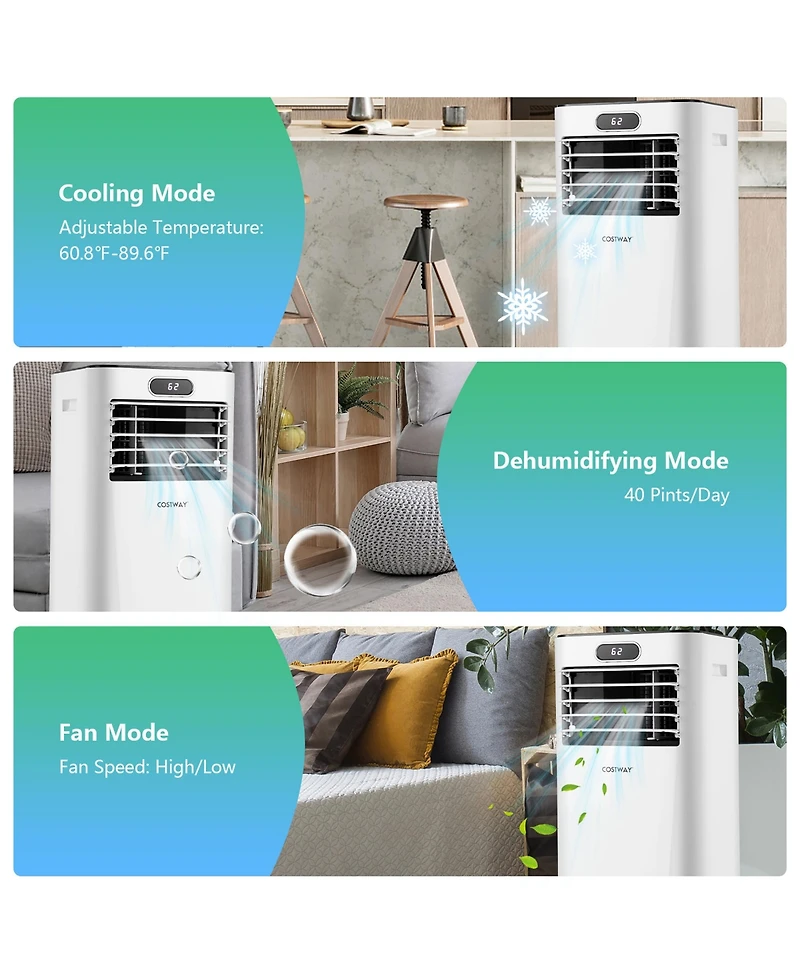 Btu Portable Air Conditioner w/ Remote Control 3-in-1 Air Cooler w/ Drying