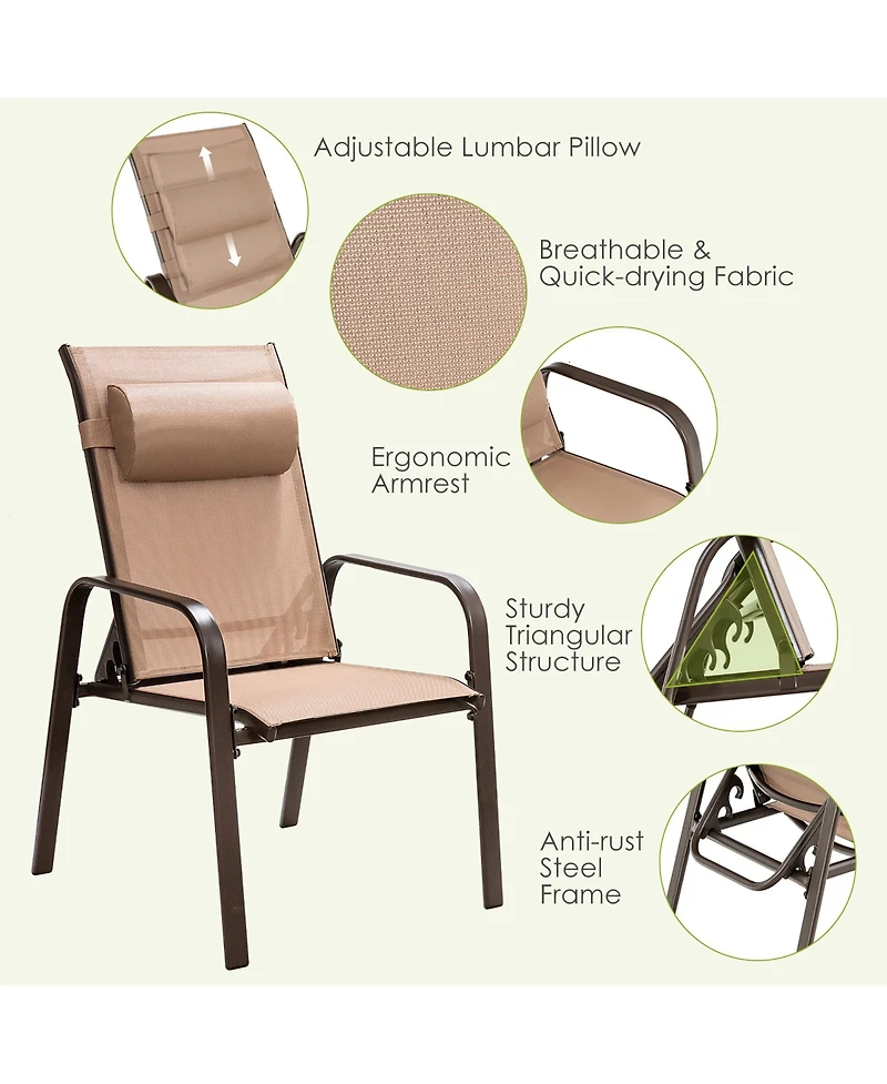 3PCS Patio Bistro Furniture Set Adjustable Back Stackable Chairs