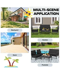 4 Pcs Patio Rattan Furniture Set Cushioned Sofa Armrest Garden