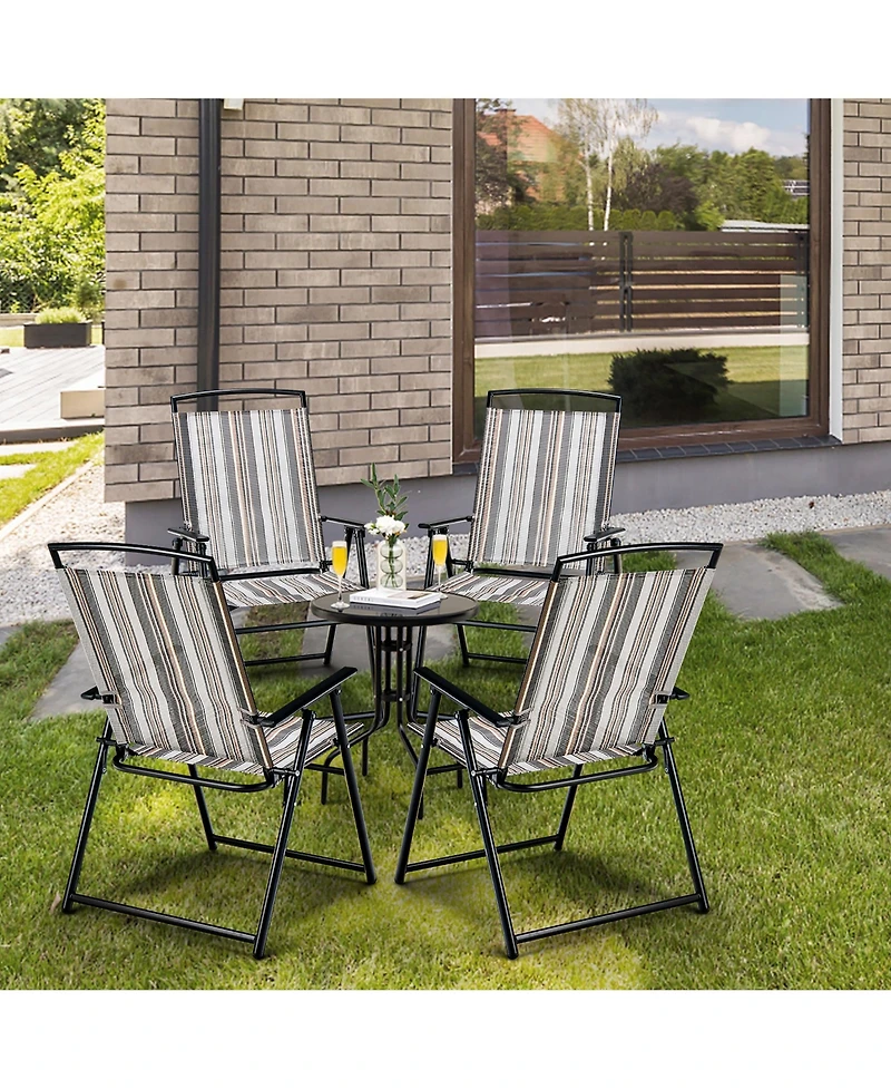 Costway 2pcs Patio Folding Sling Chairs Dining Armrest Backrest Outdoor Portable