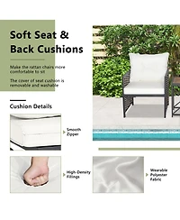 3 Pcs Patio Rattan Furniture Set Acacia Wood Coffee Table & 2 Chairs Backyard