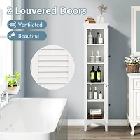 Tall Bathroom Floor Cabinet Narrow Linen Tower with 2 Doors & Adjustable Shelf
