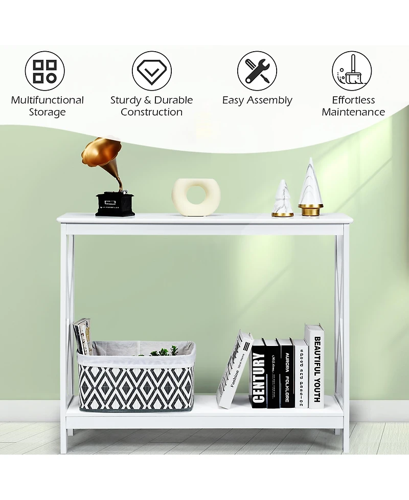 2-Tier Console Table x-Design Bookshelf Sofa Side Accent Table