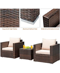 Gymax 3PCS Patio Rattan Outdoor Furniture Set w/ Cushioned Sofa Coffee Table