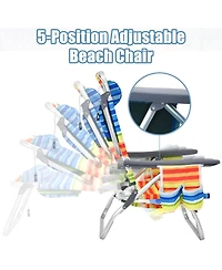 Gymax 3PCS Folding Beach Chair and Table Set Outdoor Adjustable Reclining Chair