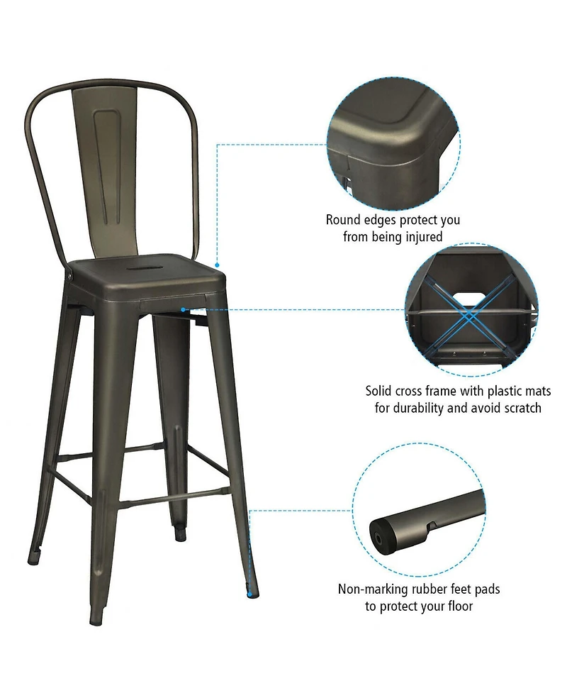 Costway Set of 4 High Back Metal Stool 30'' Seat Bar Height