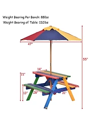 4 Seat Kids Picnic Table w/Umbrella Garden Yard