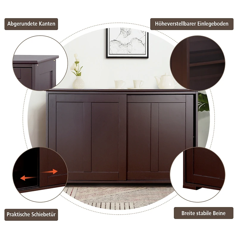 Costway Kitchen Storage Cabinet Sideboard Buffet Cupboard Wood Sliding Door Pantry Brown