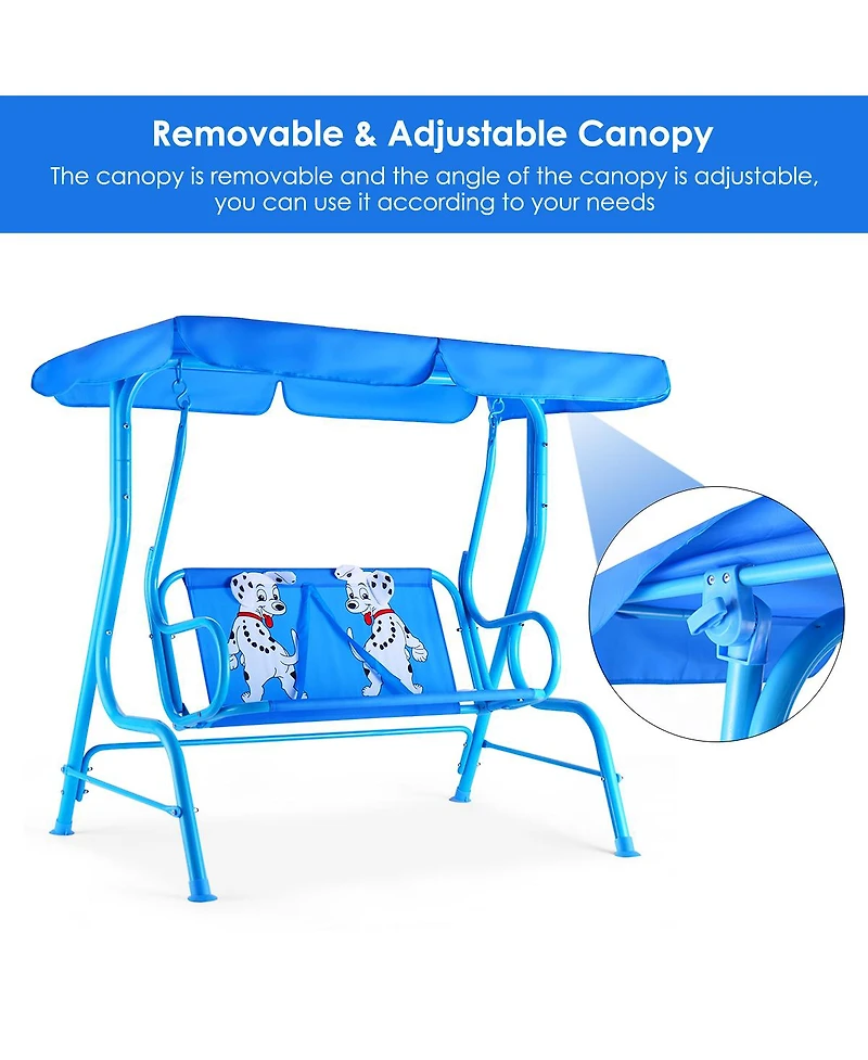 Costway Kids Patio Swing Chair Children Porch Bench Canopy 2 Person Yard Furniture