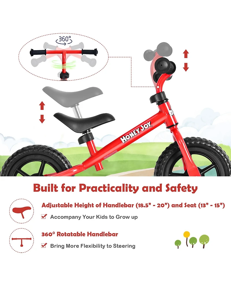 Kids Balance Bike No Pedal Training Bicycle w/ Adjustable Handlebar & Seat