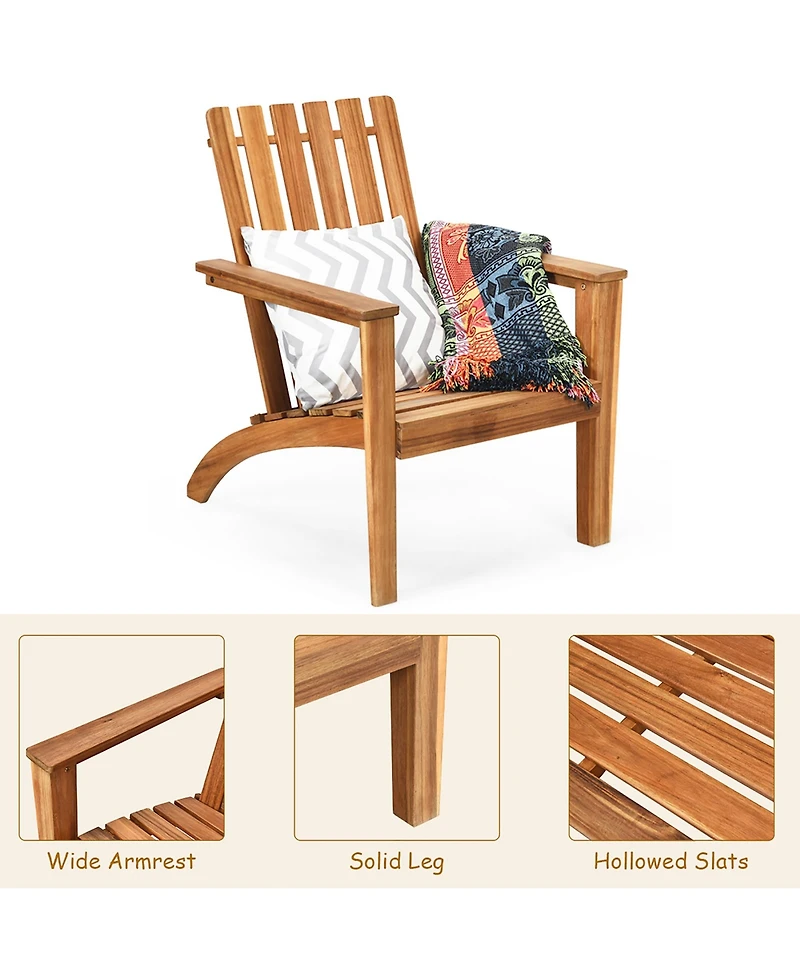 Costway Patio Adirondack Chair Acacia Wood Lounge Armrest Garden Deck