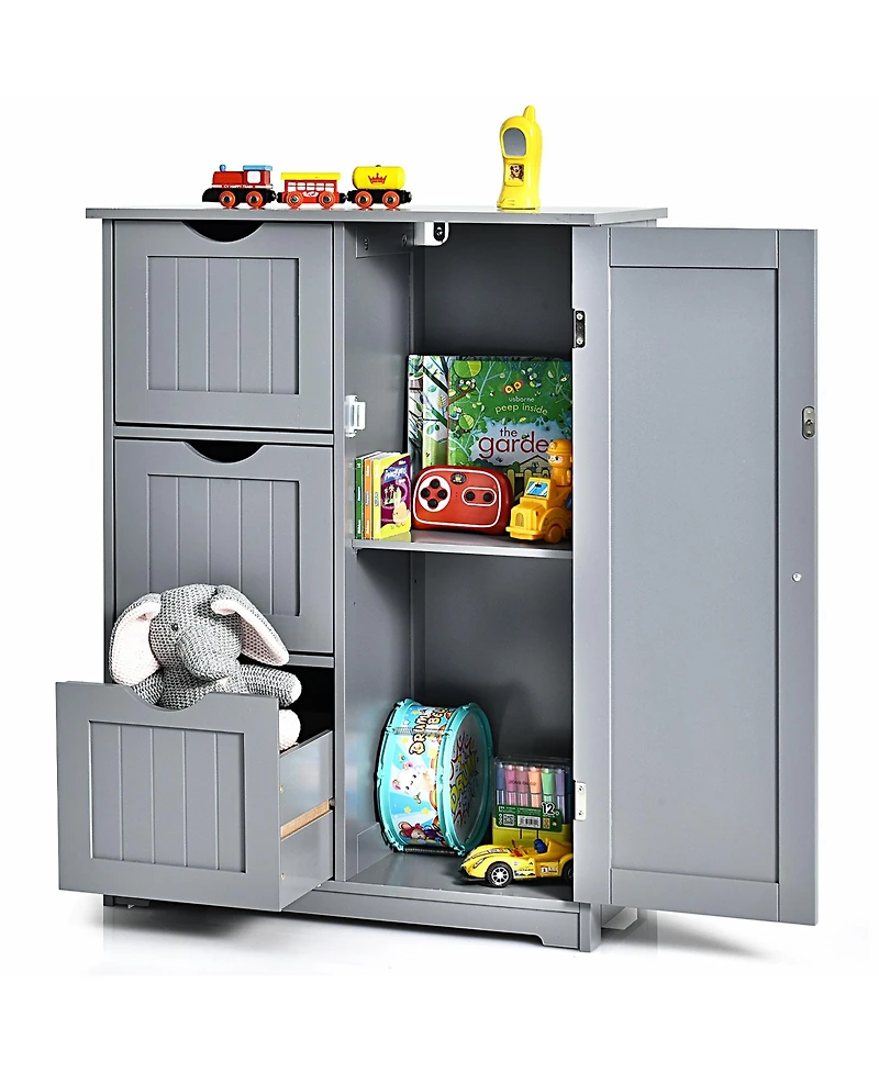 Bathroom Floor Cabinet Side Storage Cabinet with 3 Drawers and 1 Cupboard