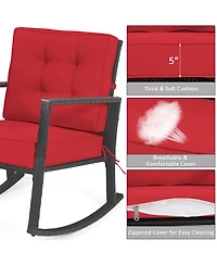 Costway Patio Rattan Rocker Chair Outdoor Glider Wicker Rocking Chair Cushion Lawn