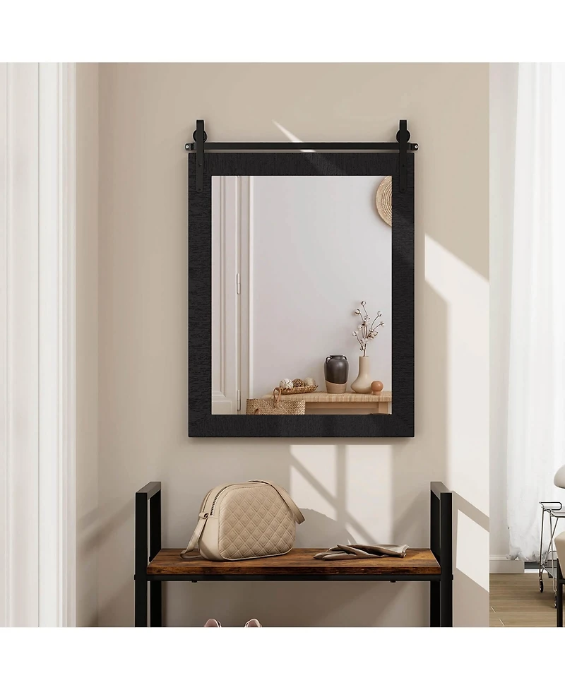 30''x22'' Wall Mount Mirror Decor Vanity Wood Frame Barn Door Style