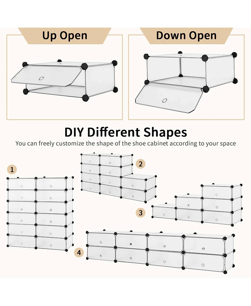 Shoe Rack 12-Cube Diy Plastic Shoe Cabinet Multi Use Modular Closet Shelf
