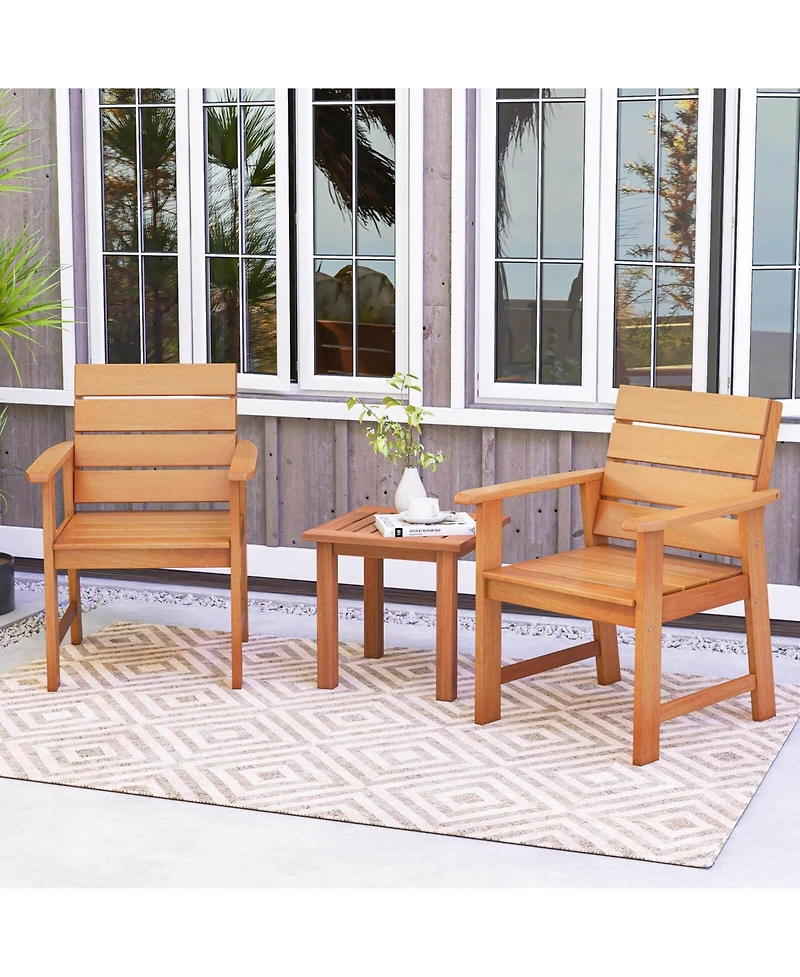 2 Pcs Patio Hardwood Chair Wood Dining Armchairs Breathable Slatted Seat Garden