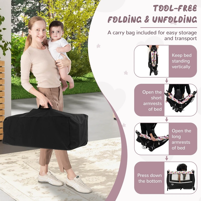 Costway Pack & Play Baby Diaper Changing Table 4 1 Portable Foldable with Mattress Carrying Bag