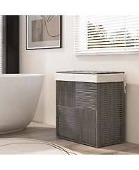 Hand-woven Rattan Laundry Hamper with Lid Removable Liner Bag 29-Gallon 2-Section
