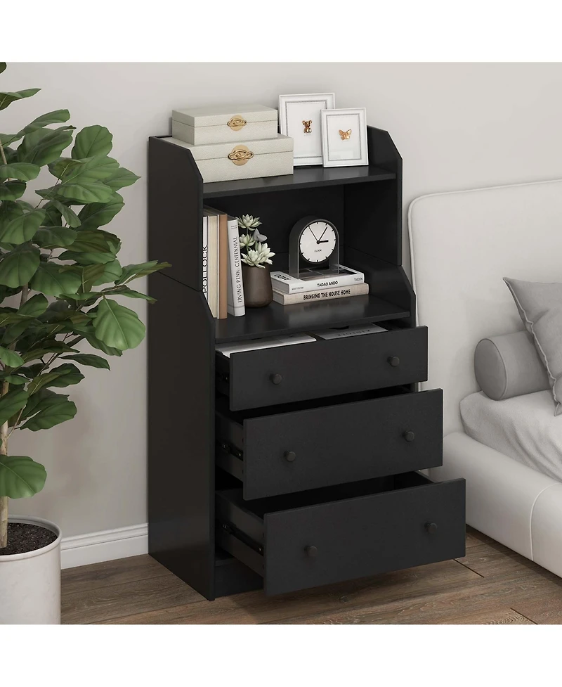 Costway 3-Drawer Dresser 44" Tall Wood Storage Organizer Chest with 2 Open Shelves