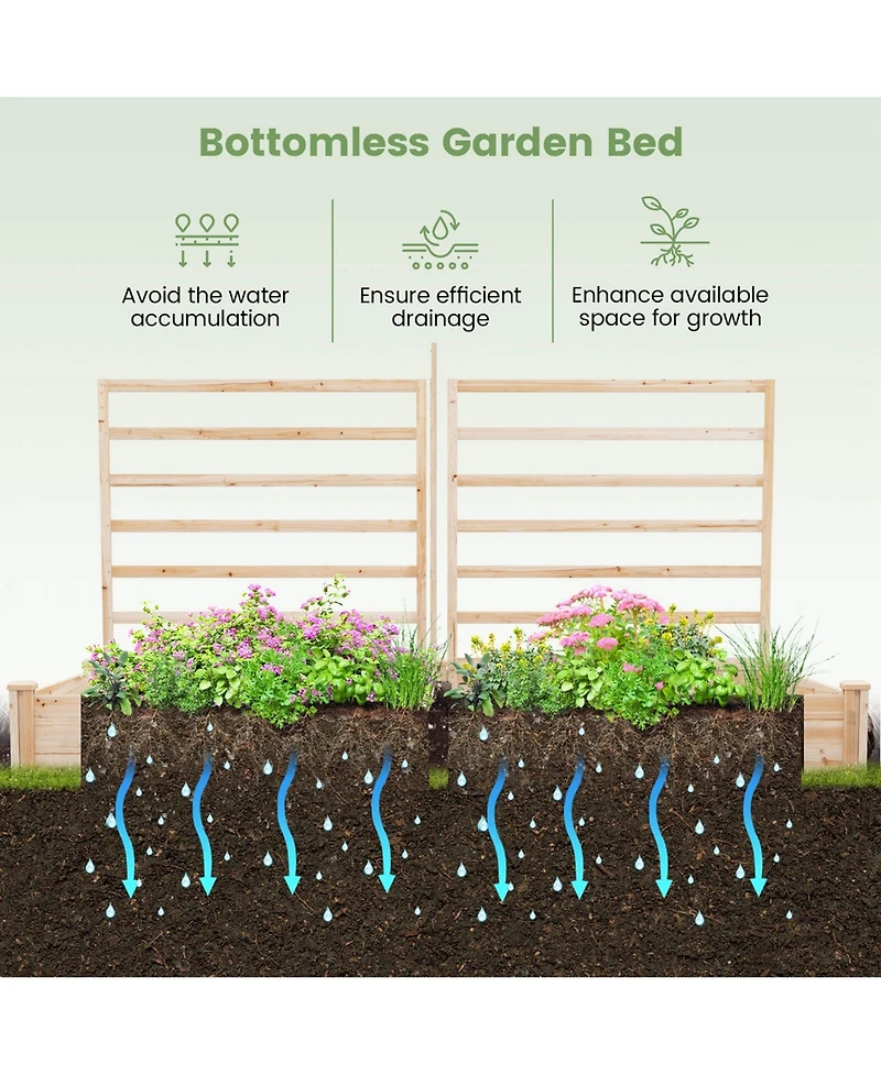 Raised Garden Bed with 3 Trellises with Divided Compartments for Flowers