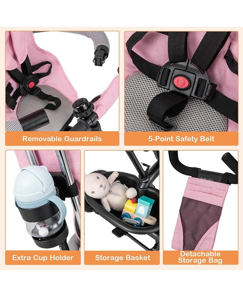 Costway Toddler 4-in-1 Multifunctional Tricycle Trike with Removable Canopy & Push Handle