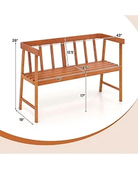 Costway Patio Acacia Wood Bench 2-Person Slatted Seat Backrest 800 Lbs
