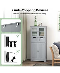 Bathroom Floor Storage Cabinet Kitchen Cupboard with 2 Drawers & Glass Doors