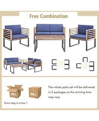 Costway 4pcs Patio Acacia Wood Chair Table Loveseat Cushioned Furniture Set Outdoor