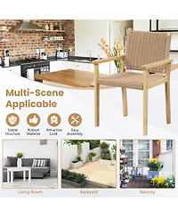 Patio Chair Set of 2 Rubber Wood Dining Armchairs Paper Rope Woven Seat