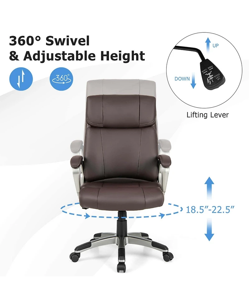 Ergonomic Office Chair Pu Leather Executive Swivel with Upholstered Armrests