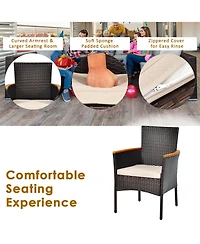Gymax 7PCS Rattan Outdoor Dining Set Patio Furniture Set w/ Cushions Umbrella Hole