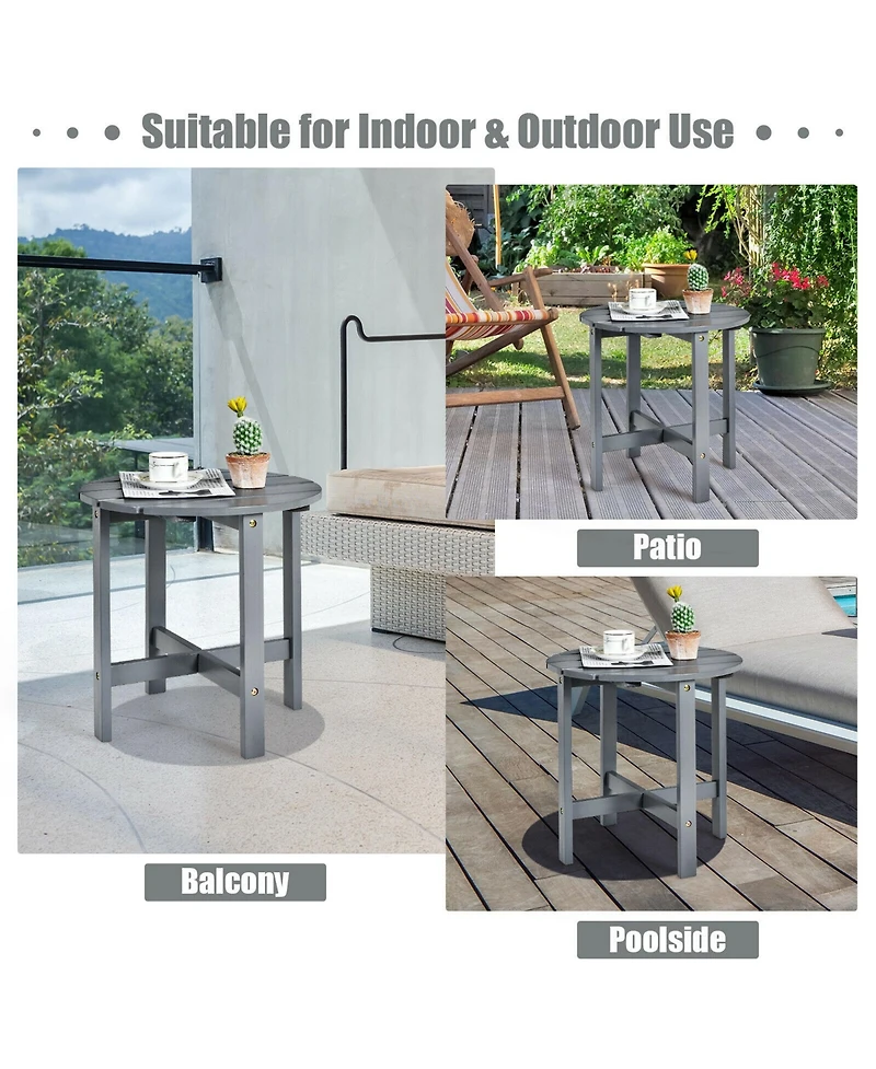 Costway 18'' Patio Round Side End Coffee Table Wooden Slat Garden Deck