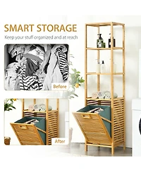 Tilt-out Laundry Hamper Bamboo Tower Hamper w/3-Tier Shelves