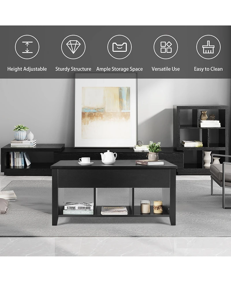 Costway Lift Top Coffee Table w/ Storage Compartment Shelf Living Room Furniture