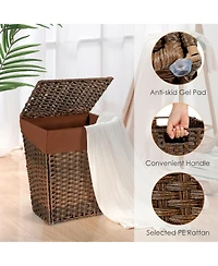 Handwoven Laundry Hamper Foldable w/Removable Liner, Lid & Handles
