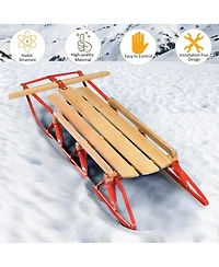 54''Kids Wooden Snow Sled Runners Steering