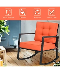 Costway Patio Rattan Rocker Chair Outdoor Glider Wicker Rocking Chair Cushion Lawn Deck