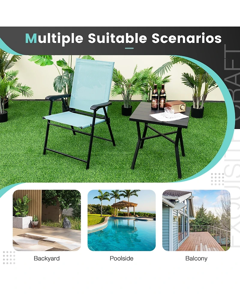 Gymax Set of 2 Patio Folding Chairs Outdoor Portable Pack Lawn Chairs w/ Armrests Mint Green
