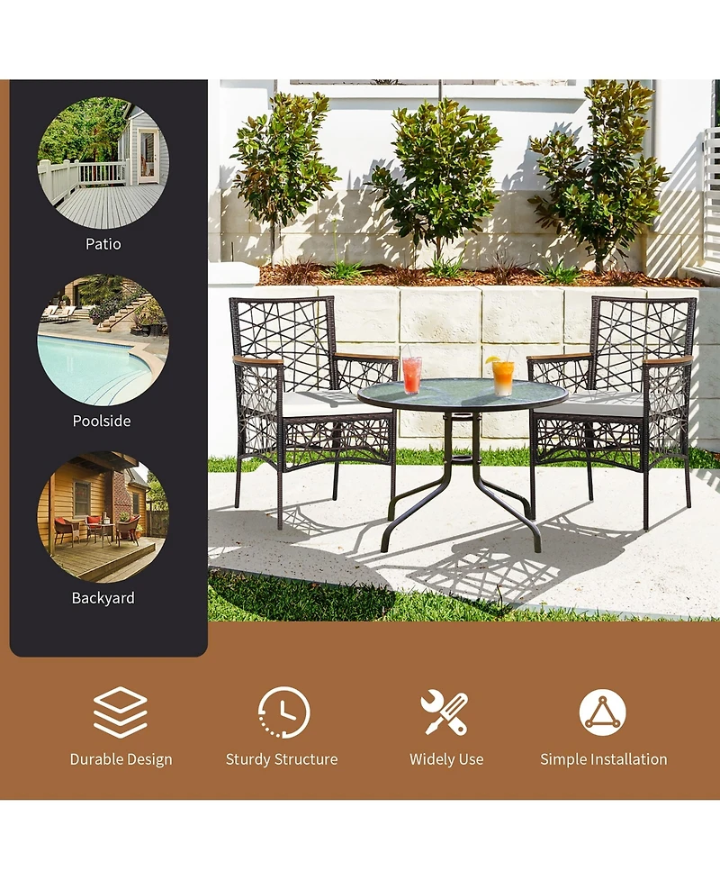 Costway 2pcs Pe Wicker Patio Bistro Chairs Acacia Wood Armrests