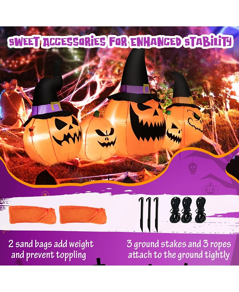 Costway 8 Ft Tall Inflatable Pumpkin Family Waterproof Halloween Yard Decoration w/Led Lights