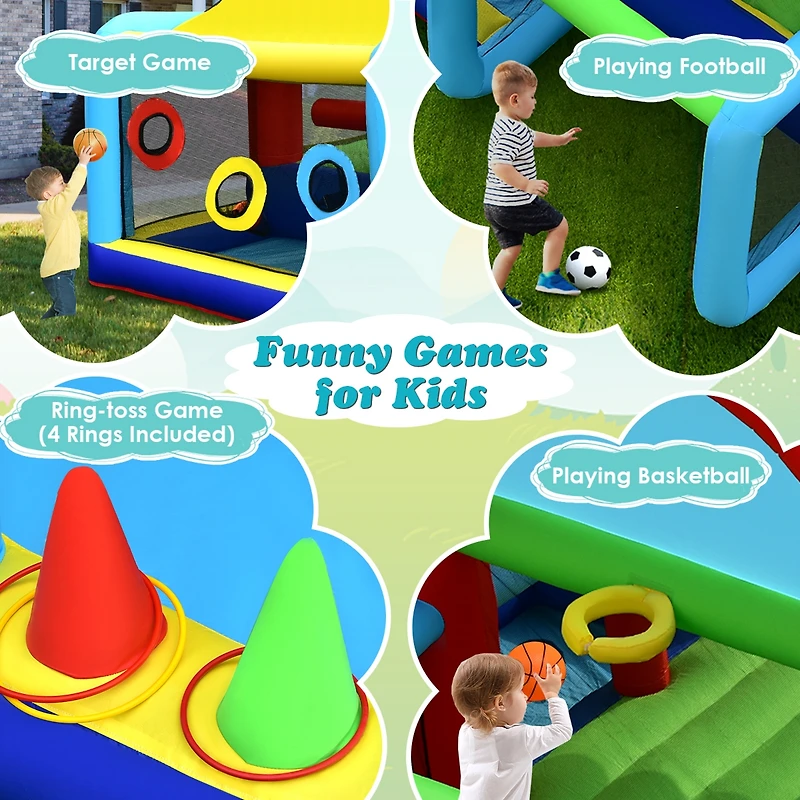 Inflatable Bounce House Kids Bouncy Jumping Castle w/ Dual Slides & 480W Blower