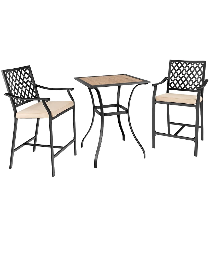 Costway Patio Square Bar Table Wood-Like Tabletop Metal Frame Garden Backyard