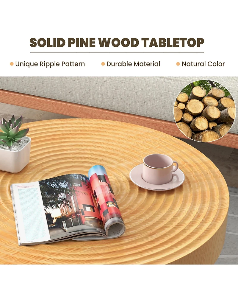 Farmhouse Round CoffeeTable Set of 2 End Table Natural Finish for Living Room