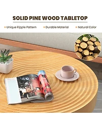 Farmhouse Round CoffeeTable Set of 2 End Table Natural Finish for Living Room