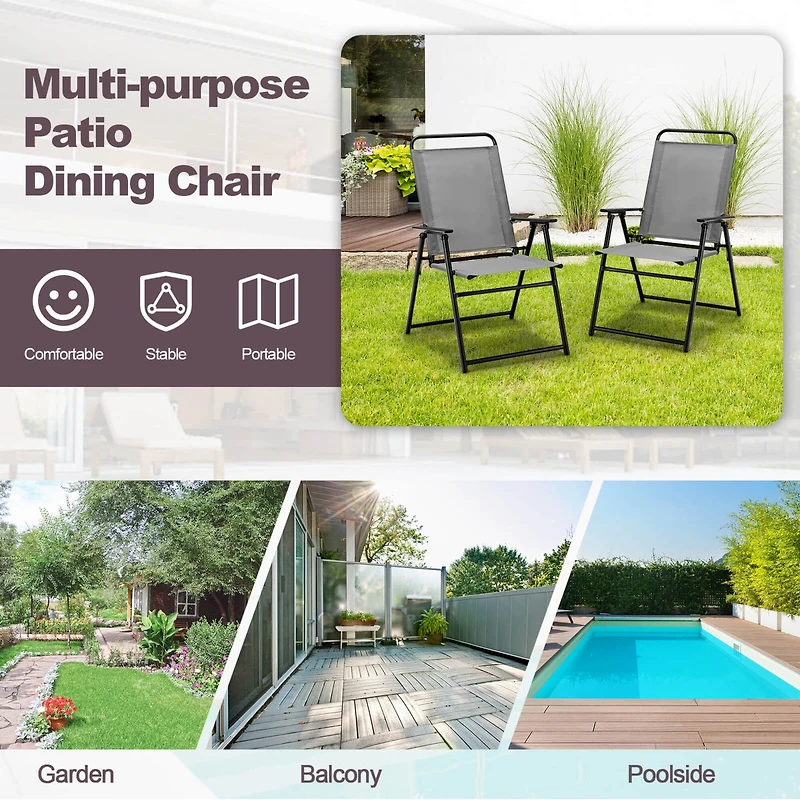 2pcs Patio Folding Sling Chairs Dining Armrest Backrest Outdoor Portable